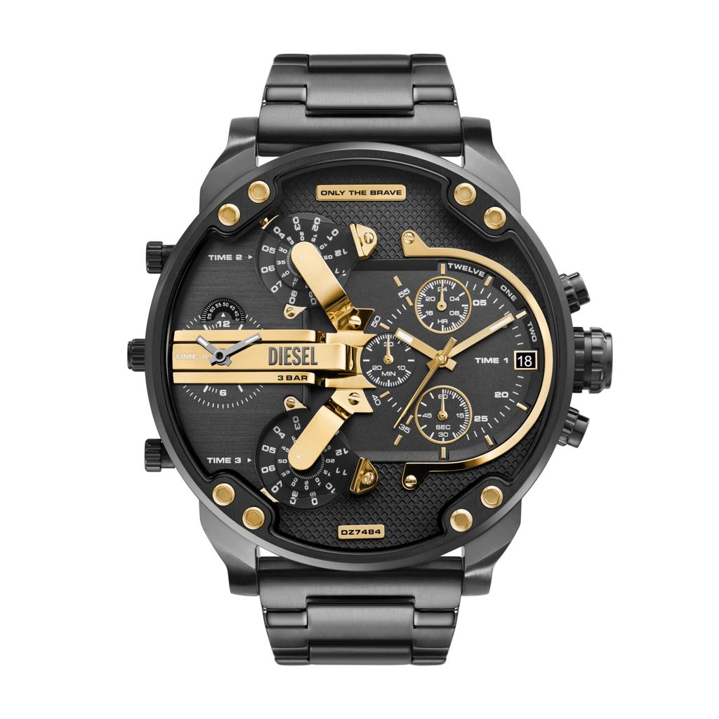 Diesel Daddy Chronograph Gunmetal Grey and Gold Stainless Steel Bracelet Watch Daddy Daddy Slim Mr. Two-Tone (Model DZ7484), Gunmetal/Gold, 57MM, Mr.