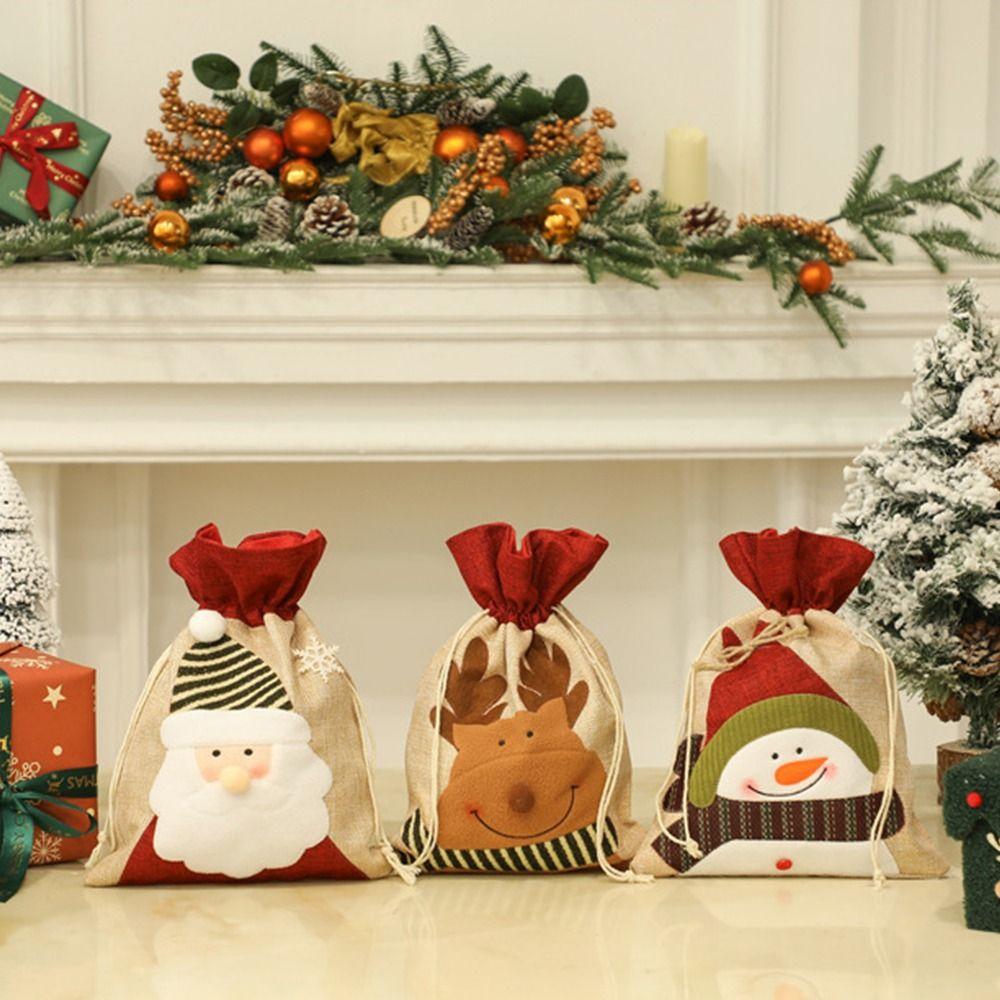 Cartoon Santa Snowman Deer Christmas Gift Bag Dimity Two Sizes Christmas Apple Bag Large Capacity Multicolor