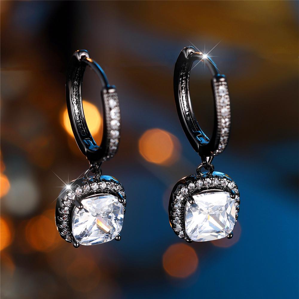Trendy Crystal Female Blue White Zircon Stone Hoop Earrings Vintage Black Gold Color Wedding Jewelry For Women
