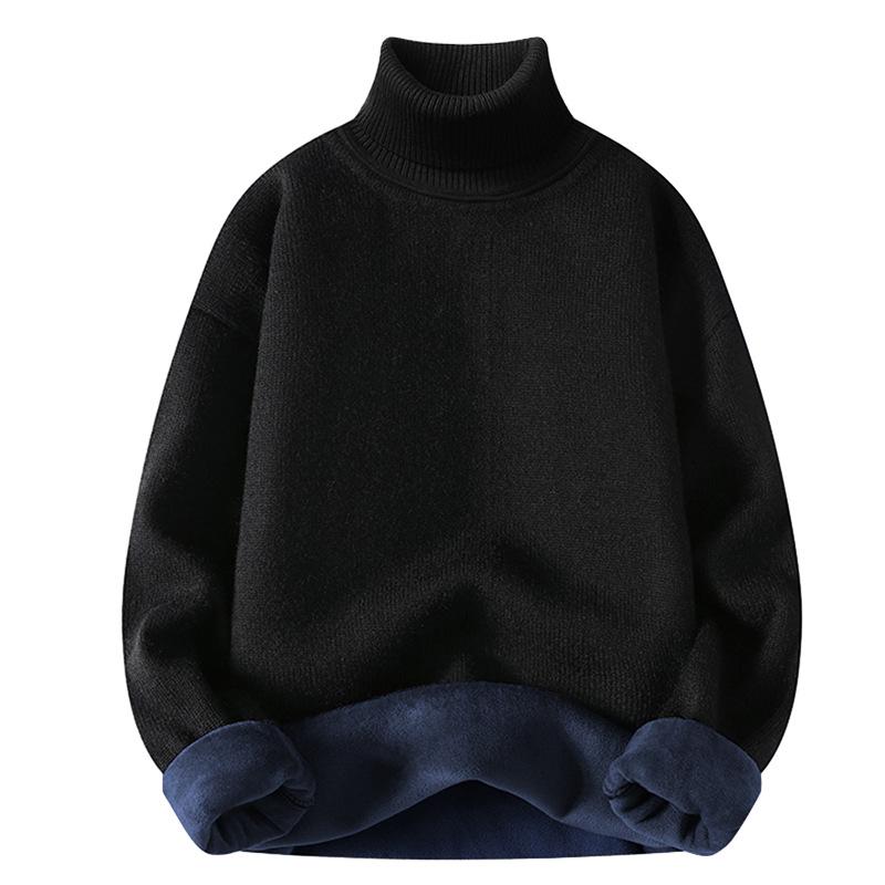 Men's One-Piece High-Neck Fleece Sweater, Autumn & Winter Thickened Warm Wool Knit Base Layer