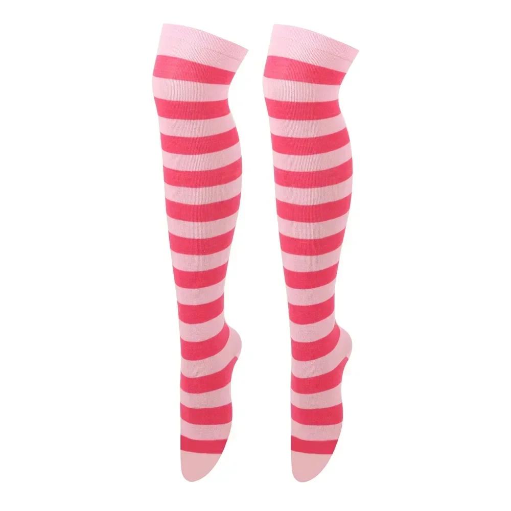 Long Socks Womens Over Above Knee Striped Thigh High Stockings Polka Dot Ladies Black White Pink Cosplay Lolita Harajuku Y2k