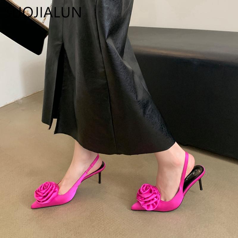 Fashion SUOJIALUN 2024 Spring New Brand Women Sandal Fashion Big Flower Ladies Elegant Slingback Shoes Thin High Heel Dress Pumps Shoes