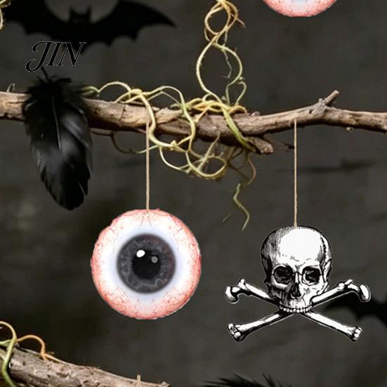 Halloween Hanging Decor 6Pcs Wooden Decoration, Ghost Pumpkin Eyeball Pendant Ornament with Rope, Spooky Holiday Party Decorations