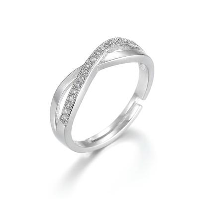 Elegant Open Ring with Zircon Stones X Design Adjustable for Women Stylish Finger Jewelry Gift