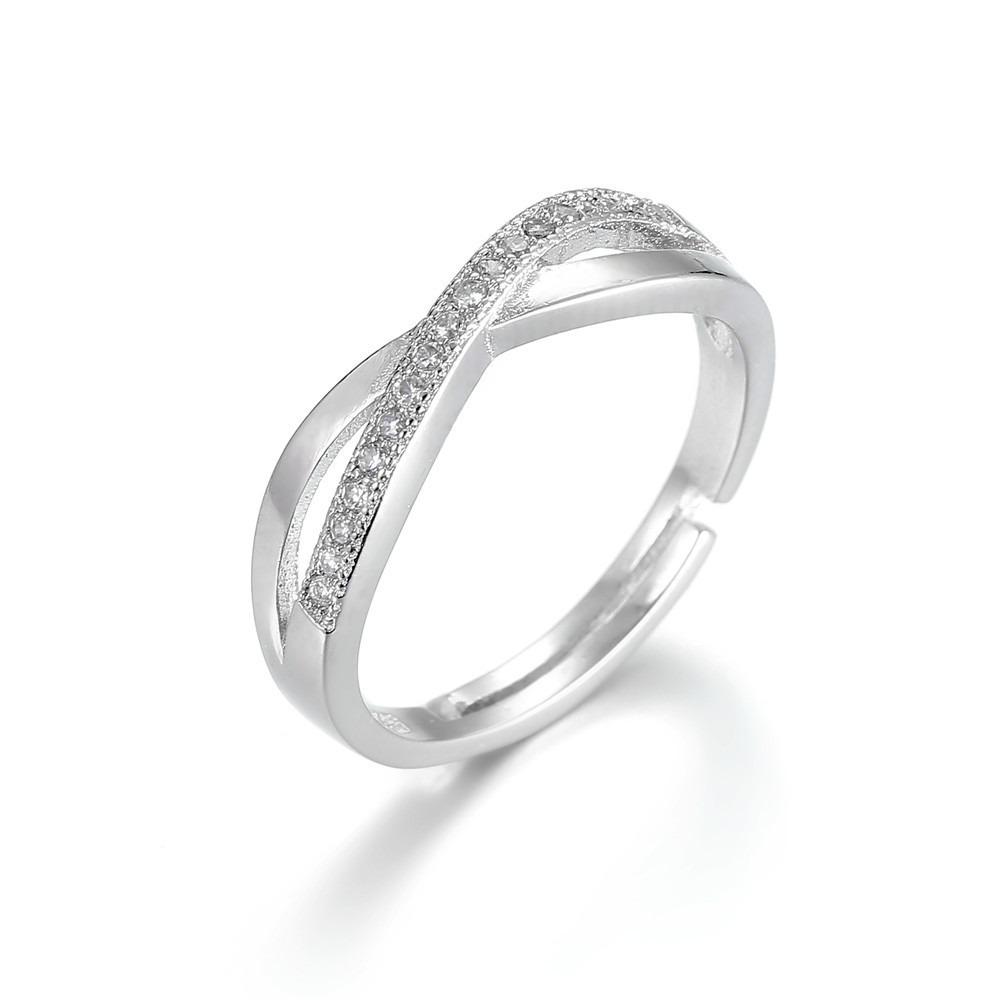 

Elegant Open Ring with Zircon Stones X Design Adjustable for Women Stylish Finger Jewelry Gift adjustable
