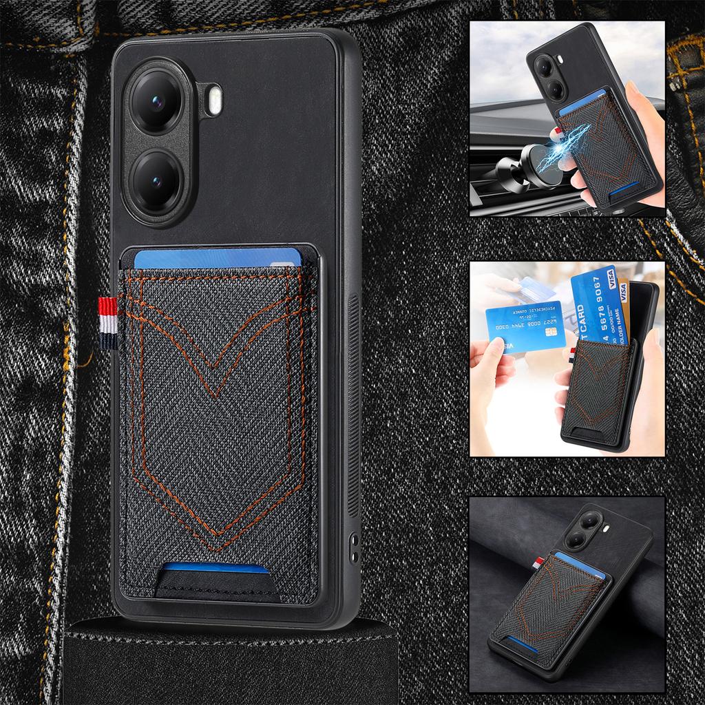 For Xiaomi Poco X7 Pro 5G/Xiaomi Redmi Turbo 4 5G Phone Case Retro Jean Cloth Texture Leather Back Cover with Card Holder