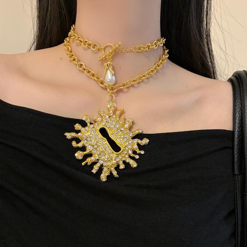 Collana con Ciondolo Lucchetto Metallico Esagerato Collana da Vacanza Anello Orecchino Spilla Per Donna Collana a Catena per Maglione Accessori Regali