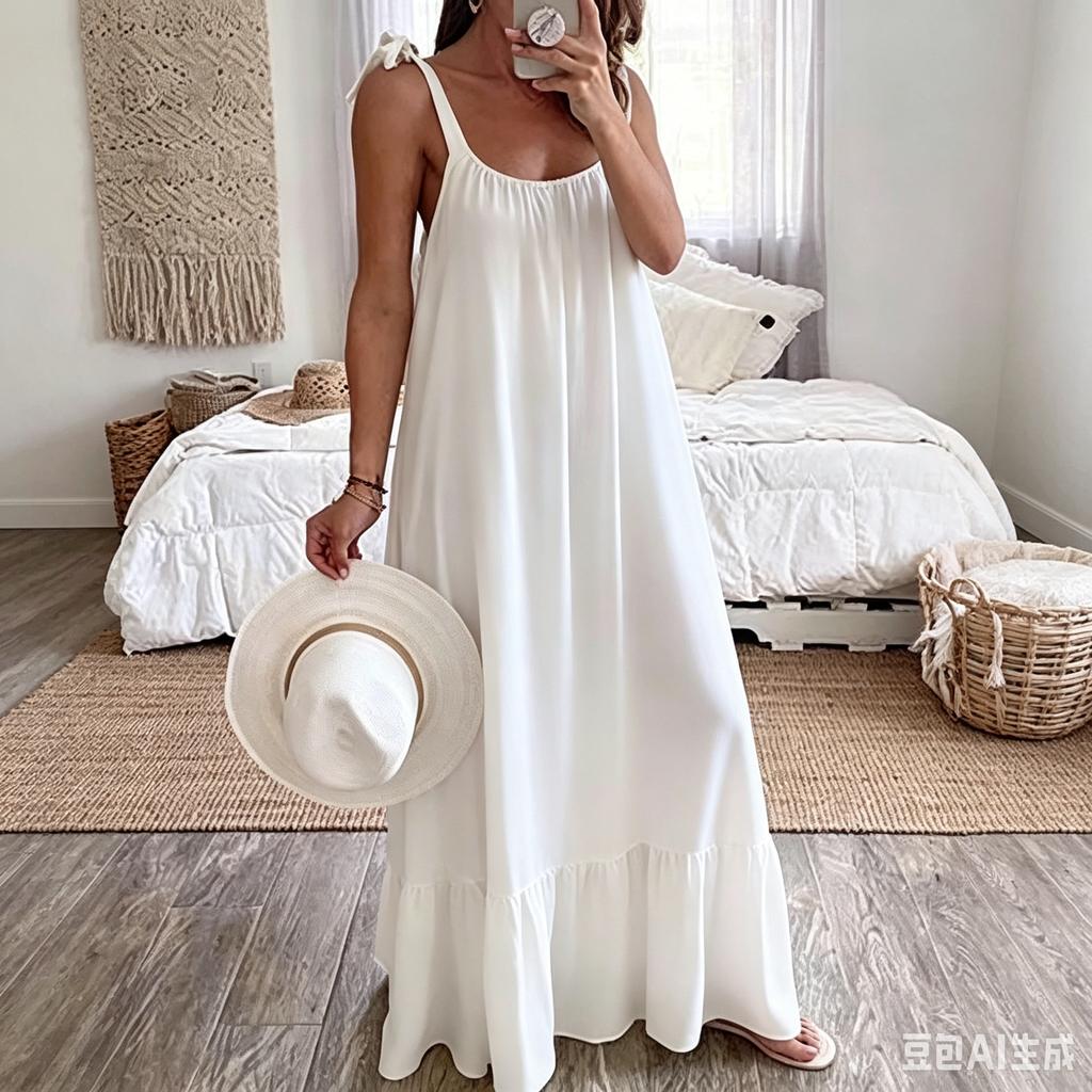 Women’s Loose Fit Casual Maxi Dress U Neck Sleeveless Sundress with Ruched for Spring Dresses for Women Summer Dresses for Women