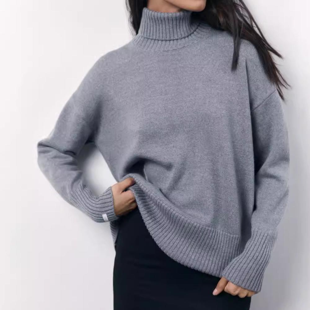 

IHUASU Женский модный повседневный однотонный осенне-зимний свитер с длинным рукавом и высоким воротом свободного кроя S серый