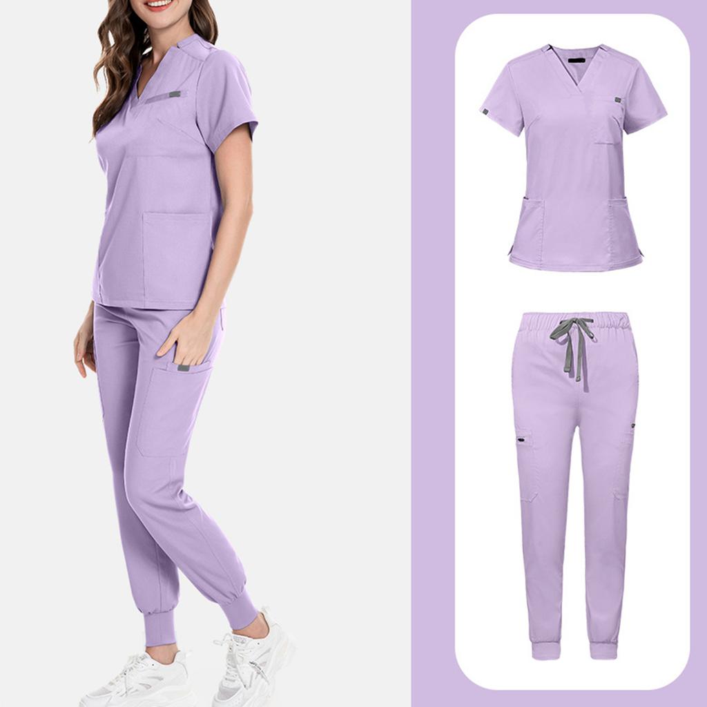 Ladies' Loose And Comfortable V-neck Long Sleeved Stand Up Collar Workwear With Multiple Pockets Suit Set
