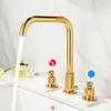 Tuqiu Gold Bathroom Faucet Brass Widespread Basin Faucet Brass Sink Faucet 3 Hole Double Handle Hot & Cold Wash Faucet Water Tap