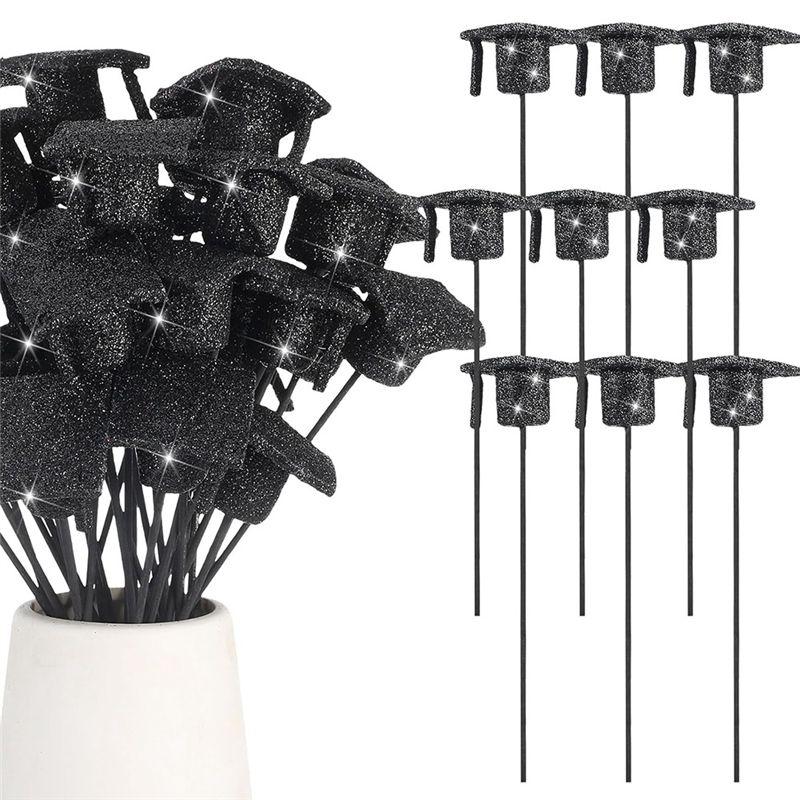 

M-Modern-36 Pcs Graduation Cap Glitter Picks Foam Hat Picks For Grad Party Table Centerpiece Vase Filler Decoration чёрный