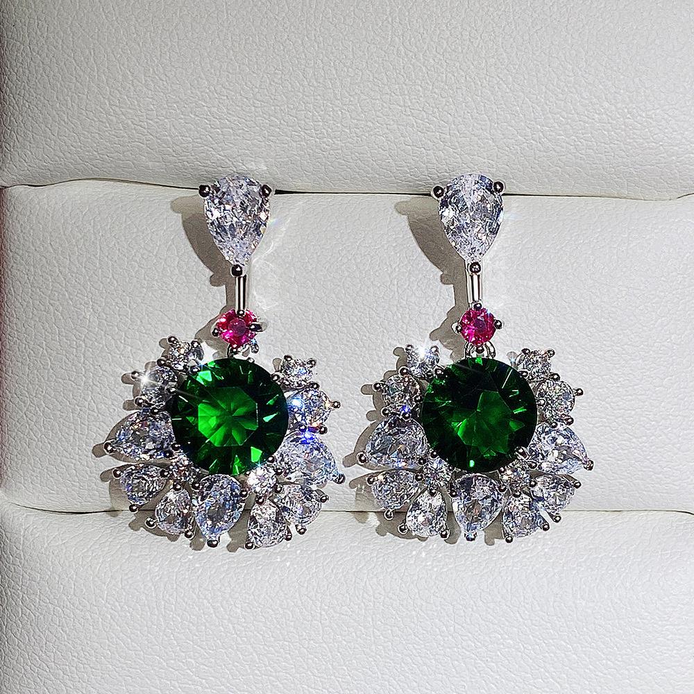 Luxury Female Green White Zircon Stone Drop Dangle Earrings Cute Silver Color Party Jewelry For Women