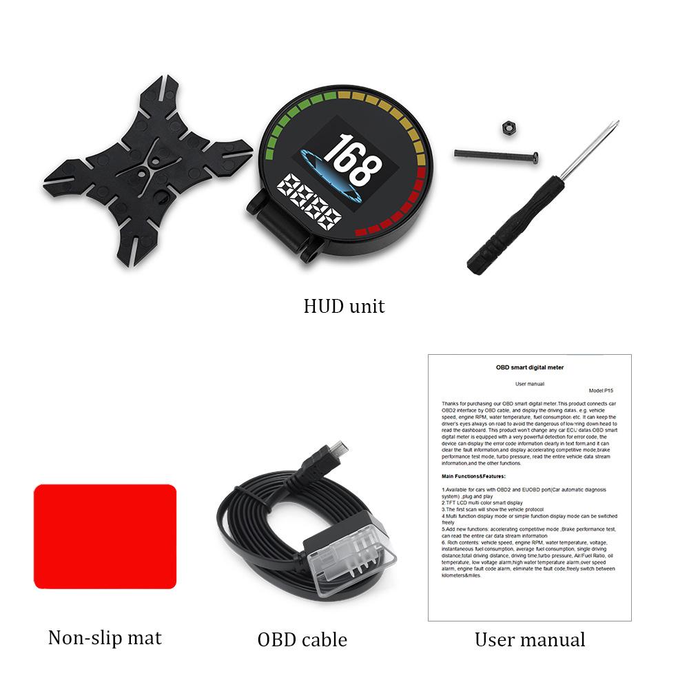

P15 OBD Автомобильный проекционный дисплей Смарт Цифровой HUD Метр Напряжение Температура масла Скорость Обороты Температура воды Расход топлива Дисплей