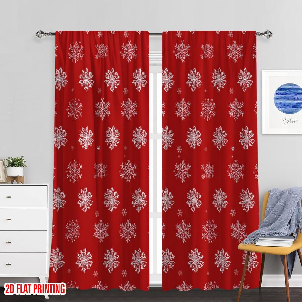 Flat Printing St Patrick Day Window Curtains Red Snowflake Festive Design Polyester Without Electricity Spring Party Set Of 2 Made