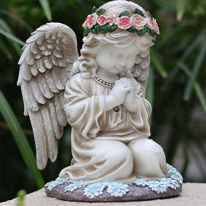 Figurka Anioła Modlącego LED Lampa Solarna do Dekoracji Ogrodu i Podwórka Wodoodporna Statua Ornament Nagrobny Cmentarny