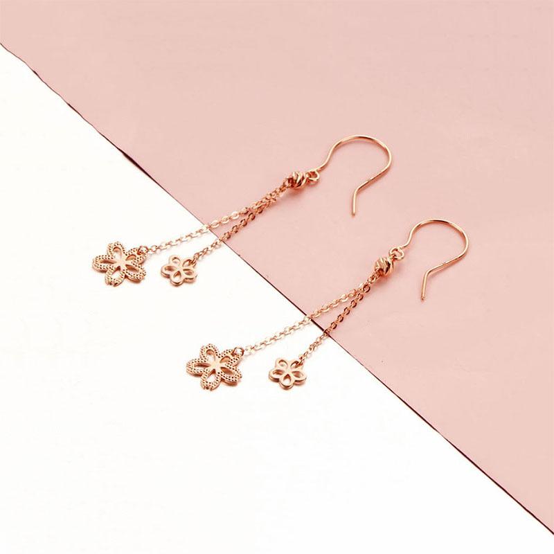Purple Gold Small Flower Fringed Long Earrings Rose Gold Plated Transfer Beads Flower Earrings Jewelry Women (rose gold plated pair)