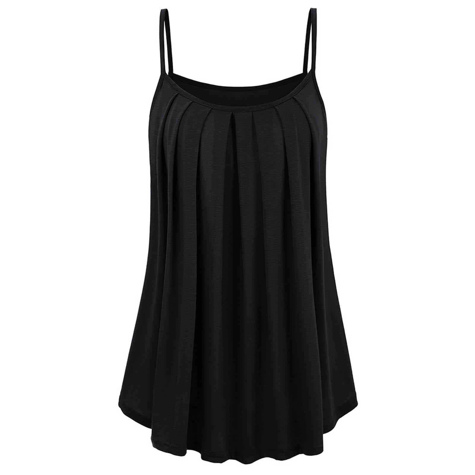 Women s Summer Sleeveless Pleated Flowy Tank Top Casual Loose Fit Camisole Blouse for Everyday Wear XXL чёрный