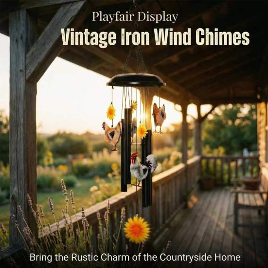 Vintage Chicken Wind Chime Metal Sunflower Chicken Wind Chime Outdoor Indoor Hanging Wind Chime for Garden Porch Terrace Farmhouse