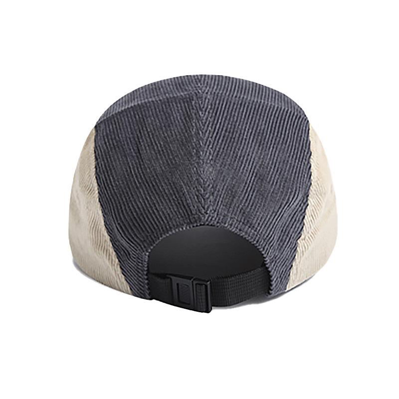 Japanese-style Retro Five-panel Corduroy Color-block Baseball Cap, Embroidered Peaked Cap for Women, Autumn