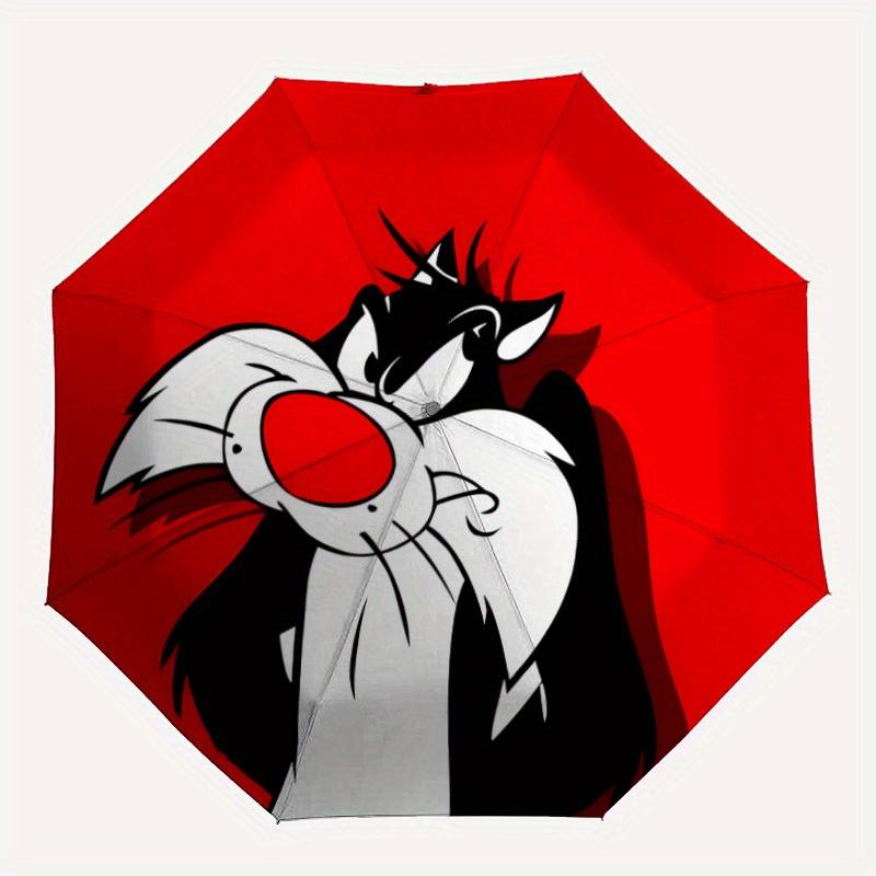 Автоматический зонт-трость Looney Tunes Кот Сильвестр Компактный дорожный зонт, 8 спиц, прочная конструкция, идеальный подарок, 140