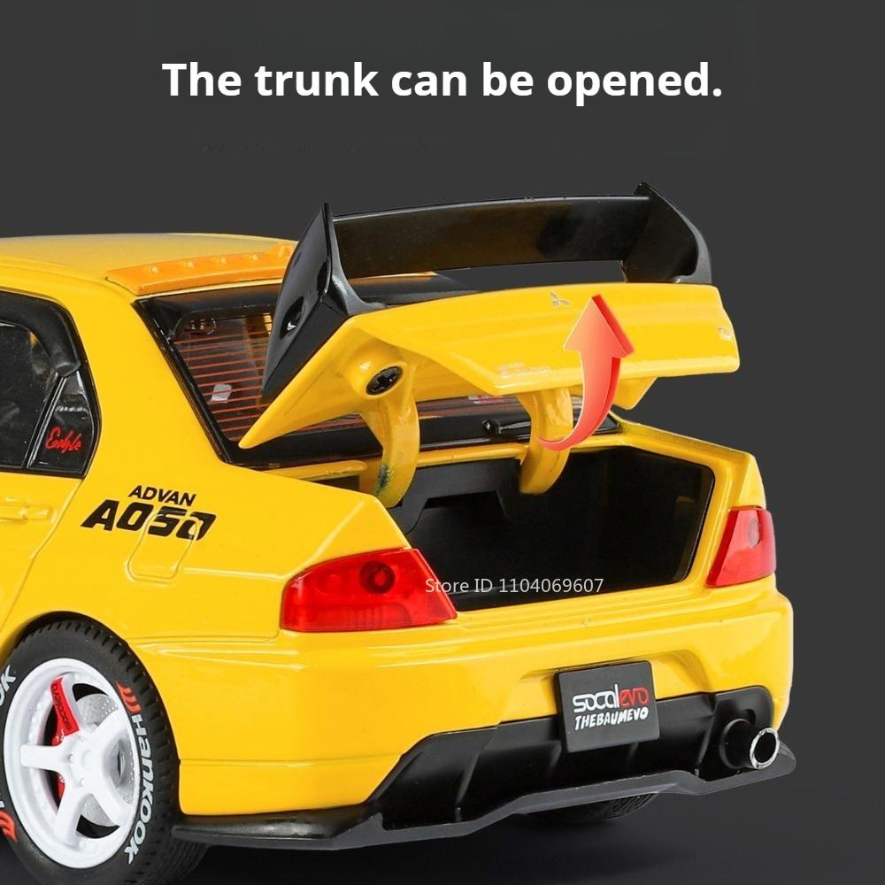1:24 Mitsubishi EVO9 GTR-R34 Spielzeugautos Metallmodelle Rad Rückzug Miniaturauto Simulierter Innenraum Fahrzeuge Tischdekoration