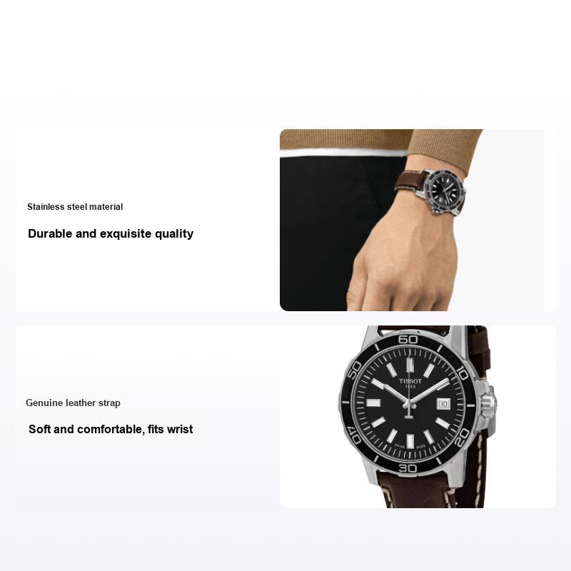 Tissot Men's Black Supersport Series Quartz Movet Simple Calendar Watch Watches Steel Leather T125.610.16.051.00