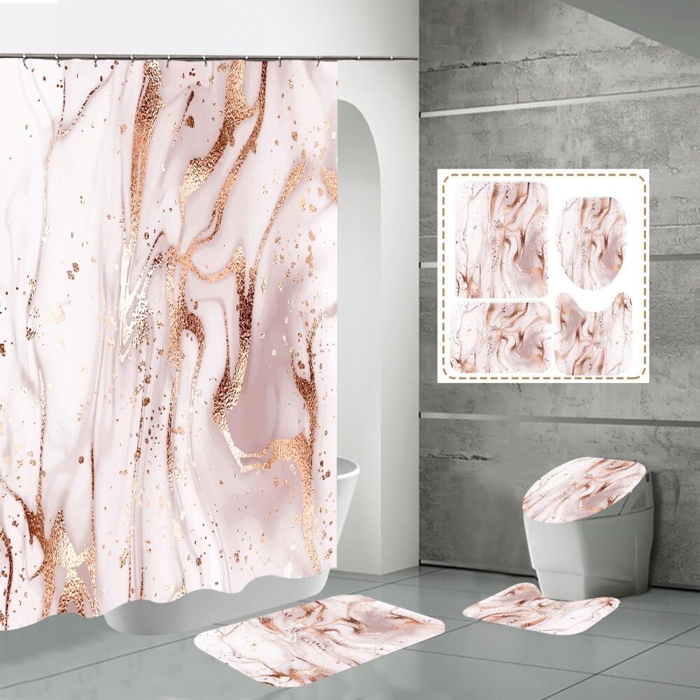 

3D Синий Мраморный Принт Занавеска для Душа 4 Предмета Коврик Чехол на Крышку Унитаза Набор Ковриков для Ванной Комнаты Занавеска для Ванной с 12 Крючками Домашний Декор 3pcs Mat No Curtain
