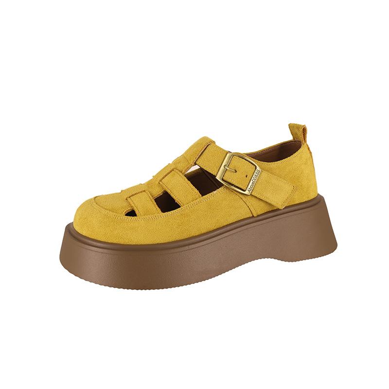 Leather platform women's summer new fashion retro casual bag head hollow woven pig cage sandals