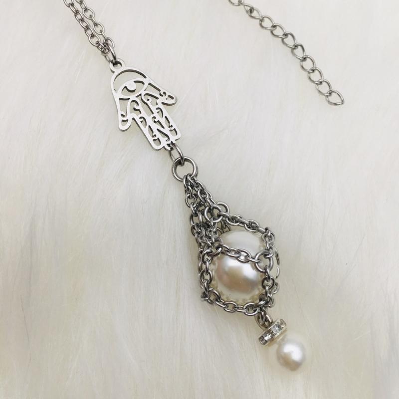 Natural Crystal Holder Necklace Colorful Stone Mesh Pocket Pendant Choker Adjustable Chain Neckchains for Women Girl