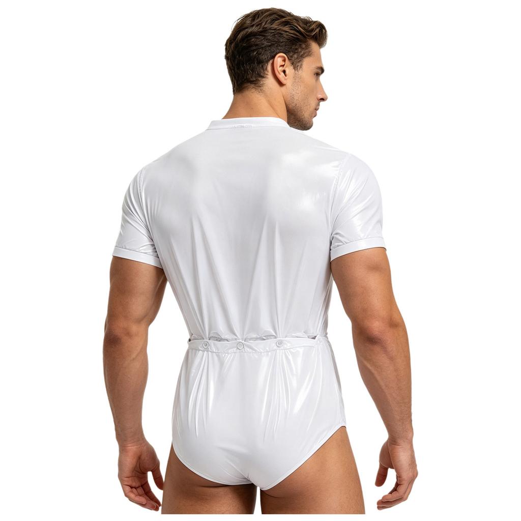 Men Waterproof Adaptive Bodysuit Short Sleeve Buttoned Waist Detachable Bottoms Diaper Cover Romper Special Need Clothing