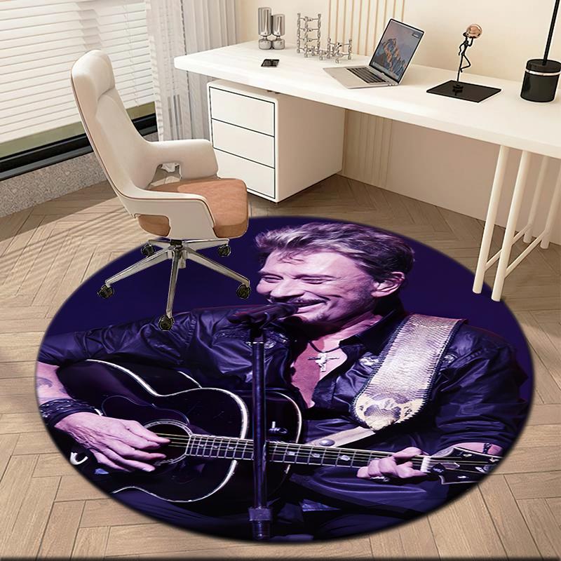 1pc Rock star Johnny Hallyday Round carpet Painted Printed circular carpet, home door mat, outdoor travel protection carpet