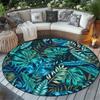 Tropical Leaf Pattern Round Rug Flannel Printed Outdoor Patio Mat Garden Decor Jungle Theme Furniture Home Interior Design