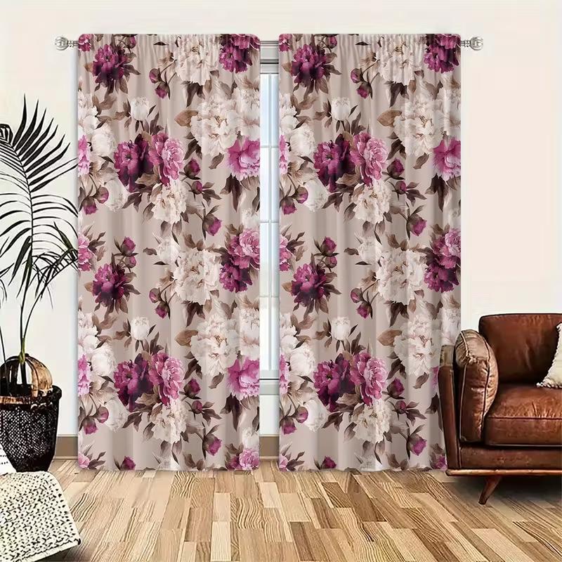 Set Of 2 Peony Floral Pattern Curtains Designed Light Blocking Premium Material Suitable Living Room Bedroom Da Elegant Made Polyester Great Window
