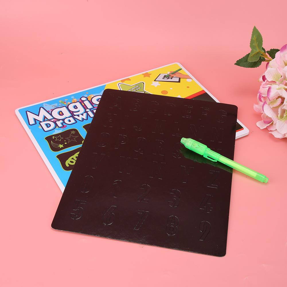 Painting Board Luminous Glowing Fluorescent Board 3D Drawing Board for ChildrenYellow English A4