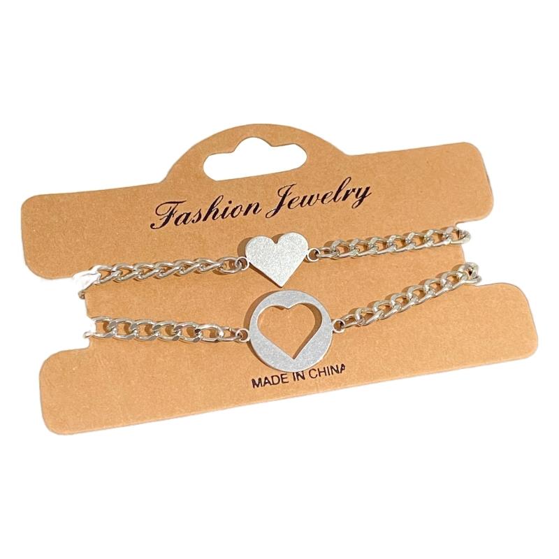 2Pcs/set Stainless Steel Simple Hollow Love Sun Moon Chain Bracelets Temperament Ins Chain Ladies Couple Card Bracelet