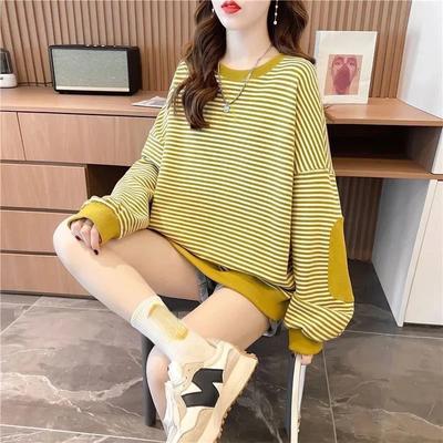 Sweatshirt for Women Oversize Stripes Thickened Loose Round Neck Casual Pullover Long Sleeve Winter Sweatshirt Top