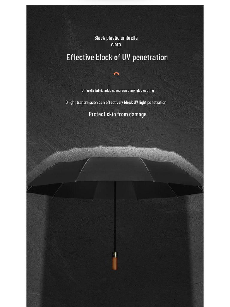 96-rib Automatic Windproof Umbrella with Wooden Handle, UV Protection, Sun & Rain Shield, for Men & Women - Enlarged, Thickened, Reinforced.