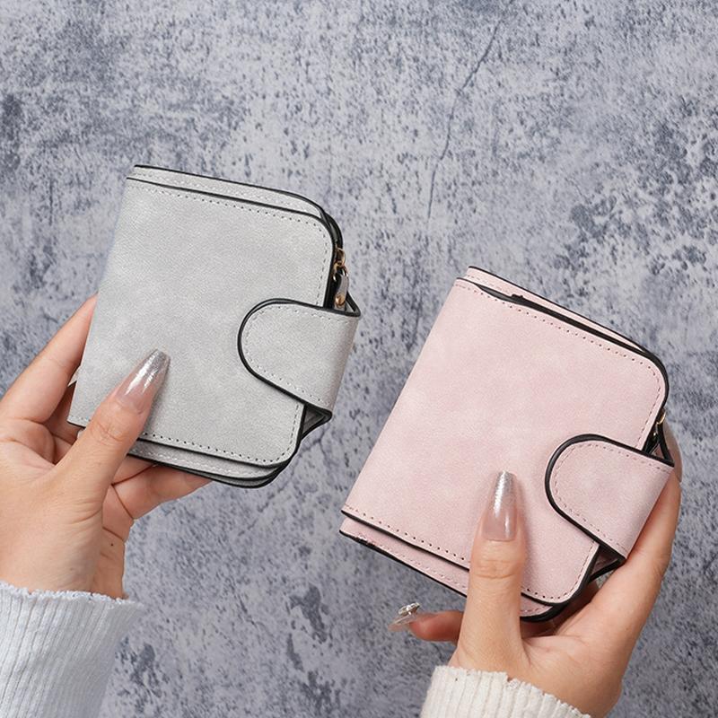 Women Wallet Frosted Leather Vintage Female Clutch Bag Credit Card Holder Ladies Zip Purse Phone Bag Money Clip