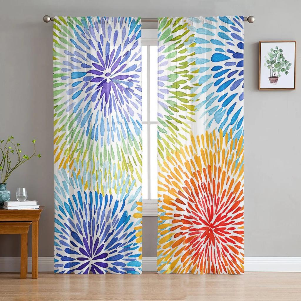 Boho-Aquarell-geometrische, transparente Fenstervorhänge für Wohnzimmer, Küche, Kinderzimmer, Voile-Hängevorhang