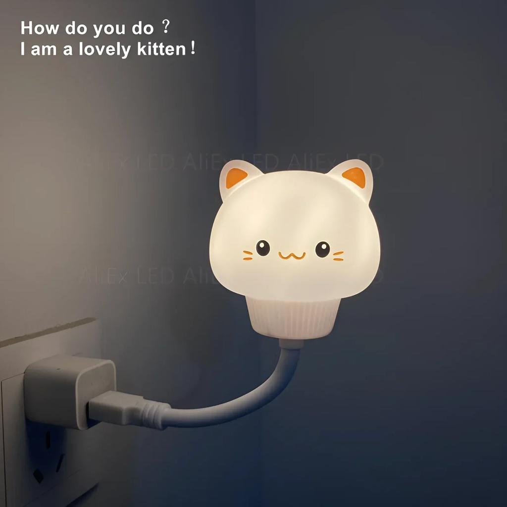 USB LED Night Light Cute Cartoon Voice Control Lamp Bear Kitten forBaby Kid Bedroom Eye Protection Decoration Bedside Night Lamp