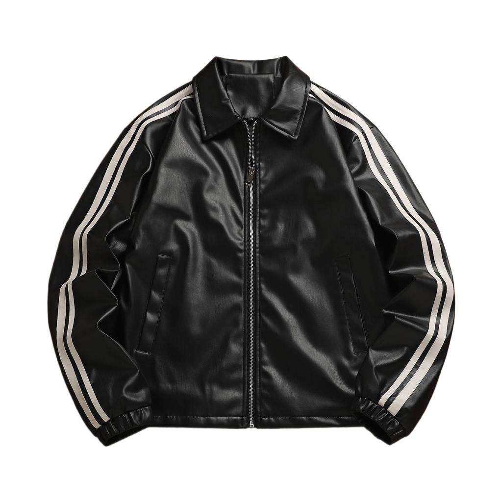 New Men's Striped Leather Jacket Explosive Striped Men's Faux Leather Jacket
