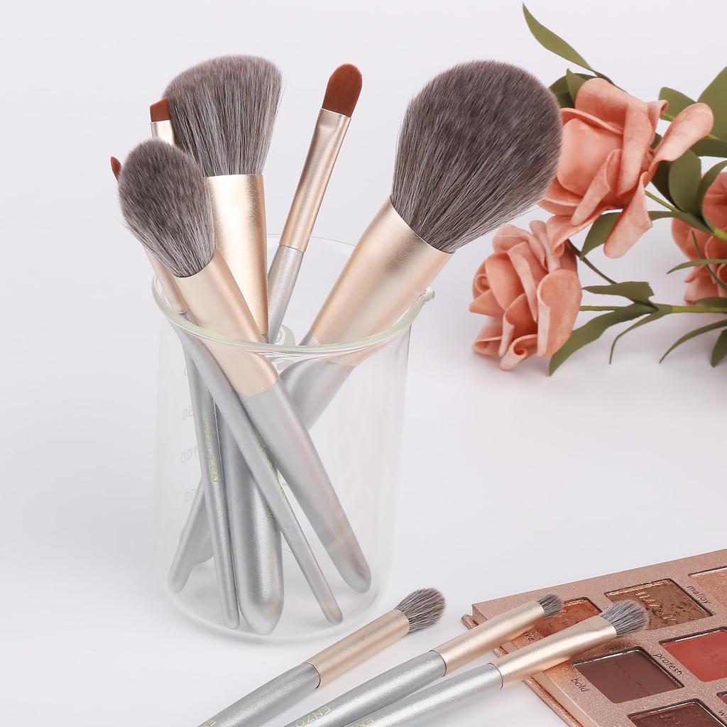 Natural Gray Squirrel Hair Makeup Brush Set by ENZO Professional Makeup Brush Set with Unique Face and Eyeshadow Beauty Brush Set with Gold Contour