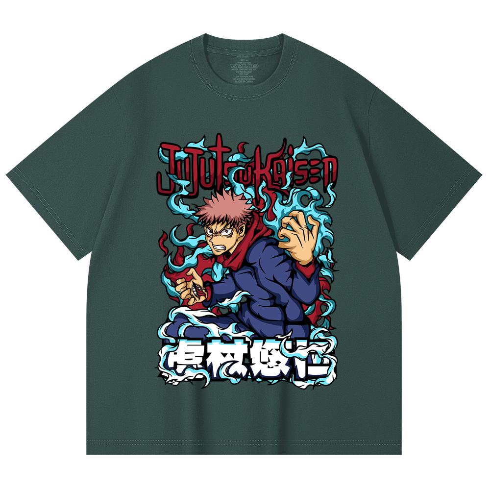 230 Gsm 100% Cotton Jujutsu Kaisen V50 Yuji Print Unisex Heavy Cotton T Shirt