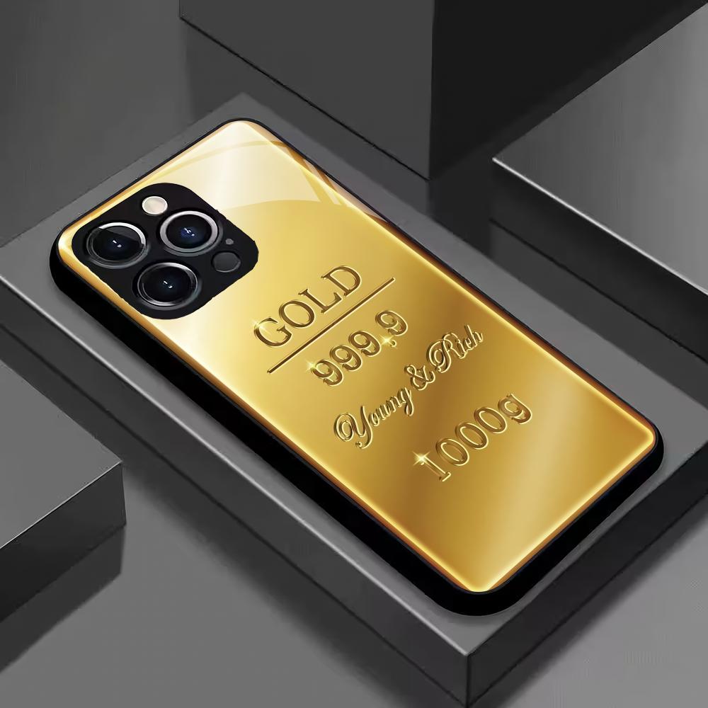 Creative Gold Pattern Tempered Glass Mobile Phone Case Suitable for iPhone 17/16/15/14/13/12/11Pro Max All-inclusive Anti-fall