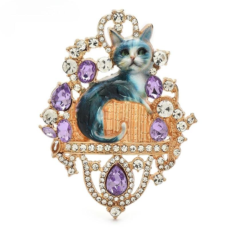 Cat Badge for Women Unisex Rhinestone Enamel Animal Party Brooch Pins Christmas Gifts