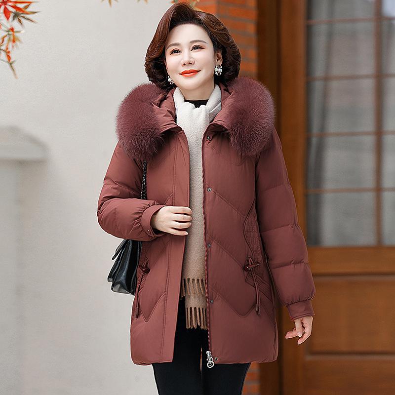 Women's 2025 New Style Mid-Length Winter Down Jacket with Fox Fur Collar for Middle-Aged and Elderly
