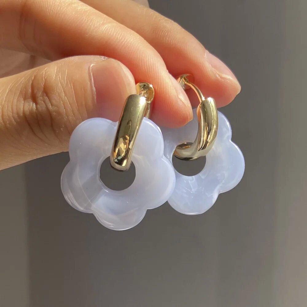 

18K Gold Stainless Steel Colorful Flower Acrylic Hoop Earrings