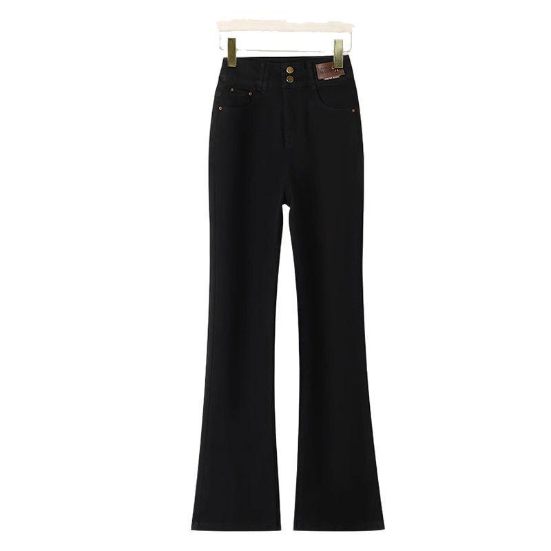 Women's High Waist Black Micro-Flared Jeans for Spring & Autumn 2025 - Slimming Thickened Horseshoe Pants for Pear-Shaped Figures.