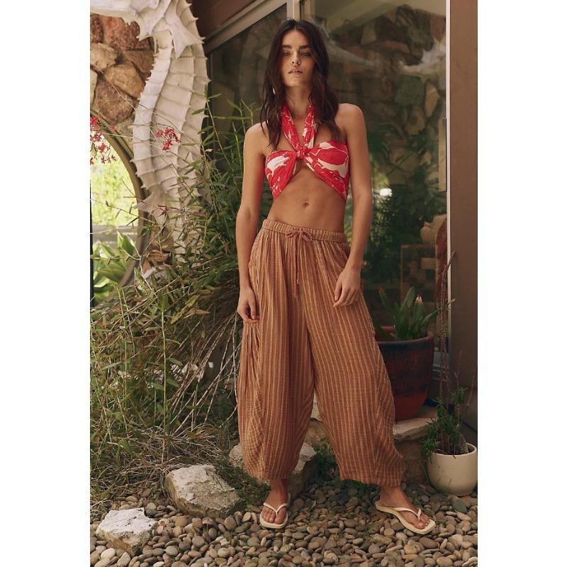 Gestreifte Straight-Leg-Hose für Frühling und Herbst, Neun-Zoll-Plisseehose mit Stretchbund, Atmungsaktive Freizeithose für Damen